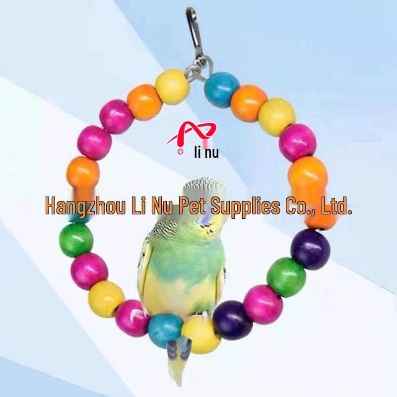 

Colorful Beaded Wood Hanging Parrot Swing & Nail Grind Perch - Bite Resistant Bird Cage Accessory Ring (22 Colorful Beads)