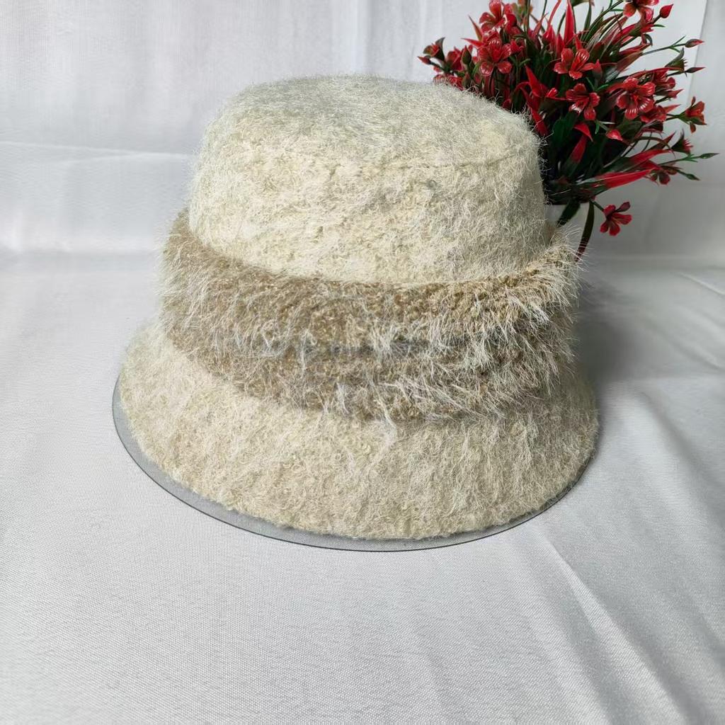 Needle Bucket Hat Female Tide Autumn and Winter Solid Color Versatile Sweet Wool Knitted Warm Bucket Hat Fashionable Foreign Style