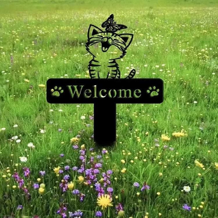 Iron Cats Yard Sign for Adding Charm to Your Garden Pathways Cats Themed Garden Ornament Garden Decors Accessories