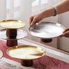 Stainless Steel High Footed Cake Storage Tray Appetizer Platter Fruit Display Plate Household Wood Base Snacks Pans