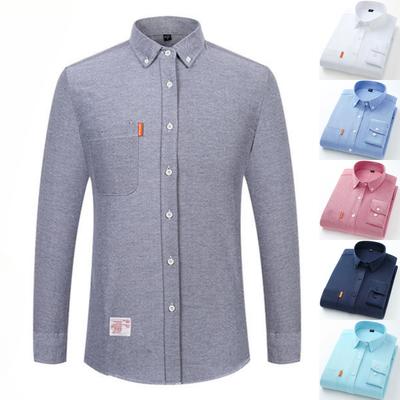 Herrenhemd Modisch und Bequem Slim Fit Übergröße 5XL Langarmhemd Business Unifarbe 100% Oxford-Baumwolle mit Taschen