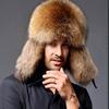 Russian Leather Bomber Men Winter Earmuffs Trapper Earflap Cap Man Real Raccoon Fur Black Fox Hats
