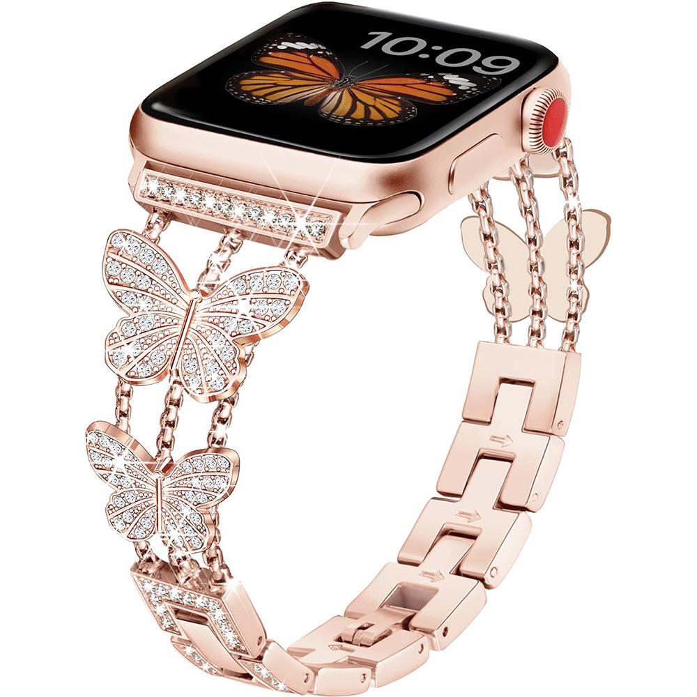 For Apple Watch Band 44mm 40 41 38mm Bling Butterly Metal Bracelet For iWatch Series 9 8 7 6 5 4 3 SE 42mm 45mm