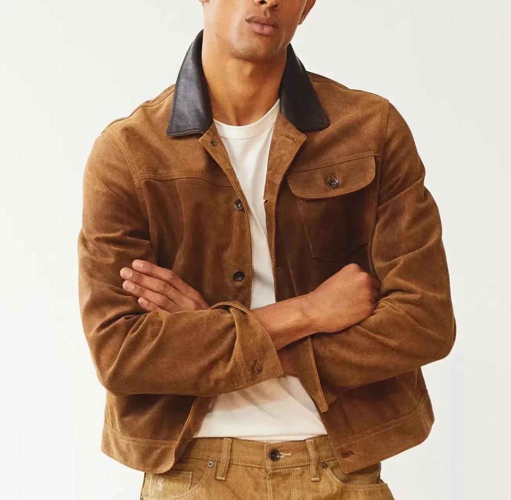 Men's Brown Genuine Soft Suede Leather Shirt New Handmade Casual Stylish Fashionable