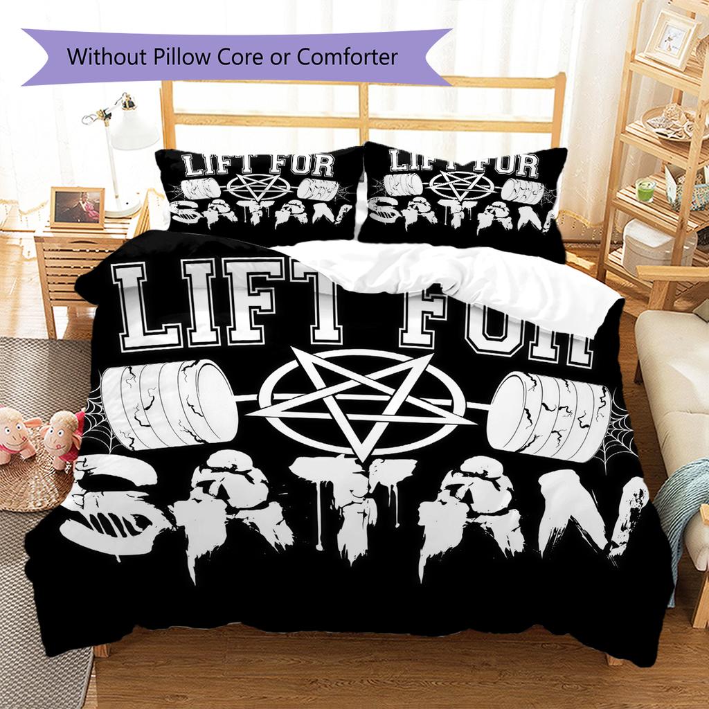 Bettwäsche mit Satansymbol-Muster, Steppbett-Set Bettbezug Kissenbezug Heim-Geburtstagsgeschenk (1 Bettbezug + 2 Kissenbezüge, ohne Füllung)