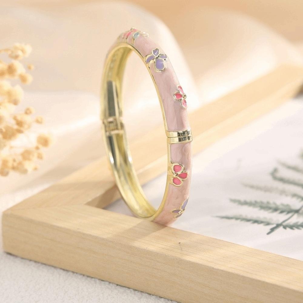 Flower Texture Cloisonne Bracelet Elegant Design Open Clamp Bangle Classic Dropped Glaze Gifts