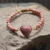 Bohemian Red Heart-Shaped Redwood Stone Double-Layer Woven Women's Bracelet