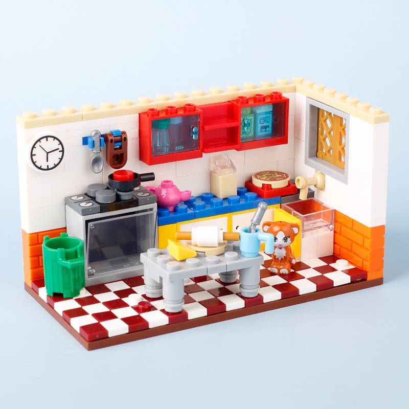 MOC Mittelalterliche Bausteine Set Zubehör Schmiede Schlafzimmer Tisch Bar Möbel Küche Zusammenbau Jungenspielzeug Mini Ziegelsteine K027 DIY