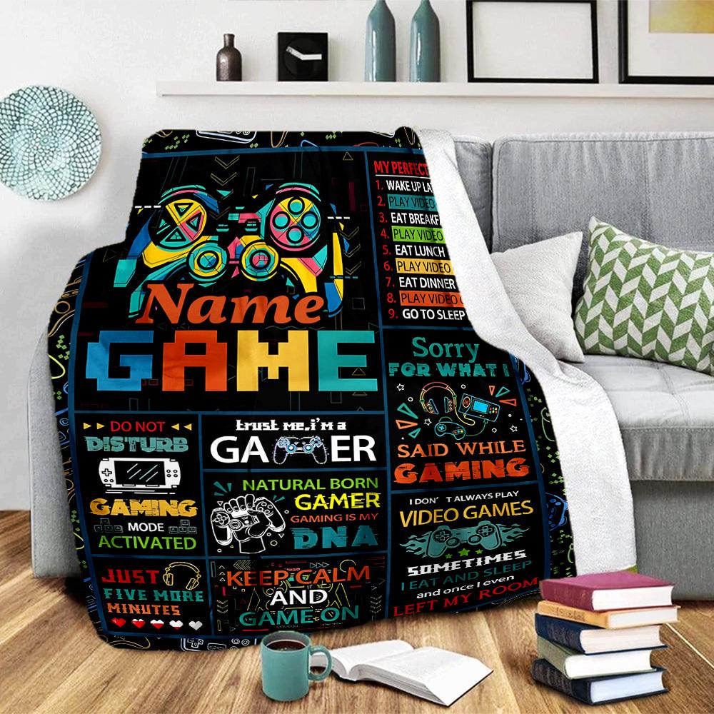 Game On Home Customize Your Name Blankets Comfortable Soft Lightweight Multiseasonal Use Blanket For Picnics Sofas Offices Beds Living Rooms Perfect