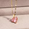 Shiny Gold Color Stainless Steel Y2K Jewelry Love Pink Heart Exquisite Fashion Niche Necklace Wedding Clavicle Chain Gift