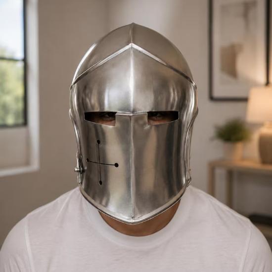 Visored Barbuta Knight Helmet – 18 Gauge Steel Crusader Armor for Cosplay, LARP
