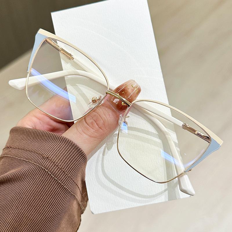 

Кошачий глаз цветные блокированные плоские очки женские анти-синий свет очки держатель без степени розовое золото декоративные очки бежевый