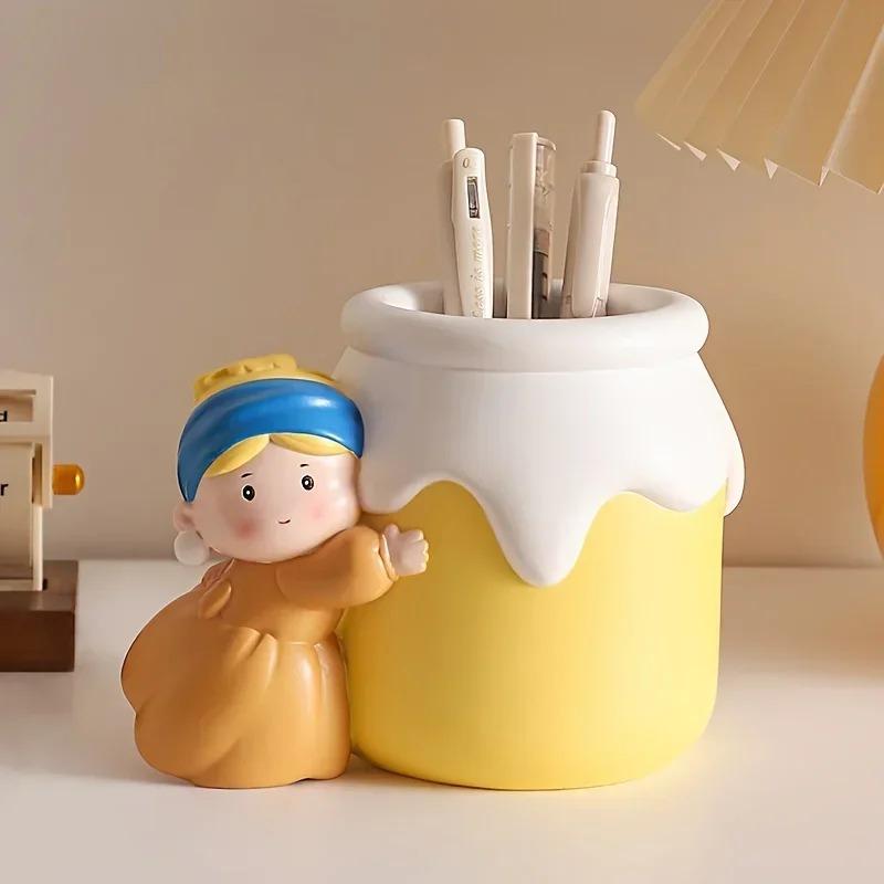 1Pc Pearl Girl Flower Arrangement Decoration Resin Ins Wind Storage Decoration Vase Pen Container Storage Jar Living Room