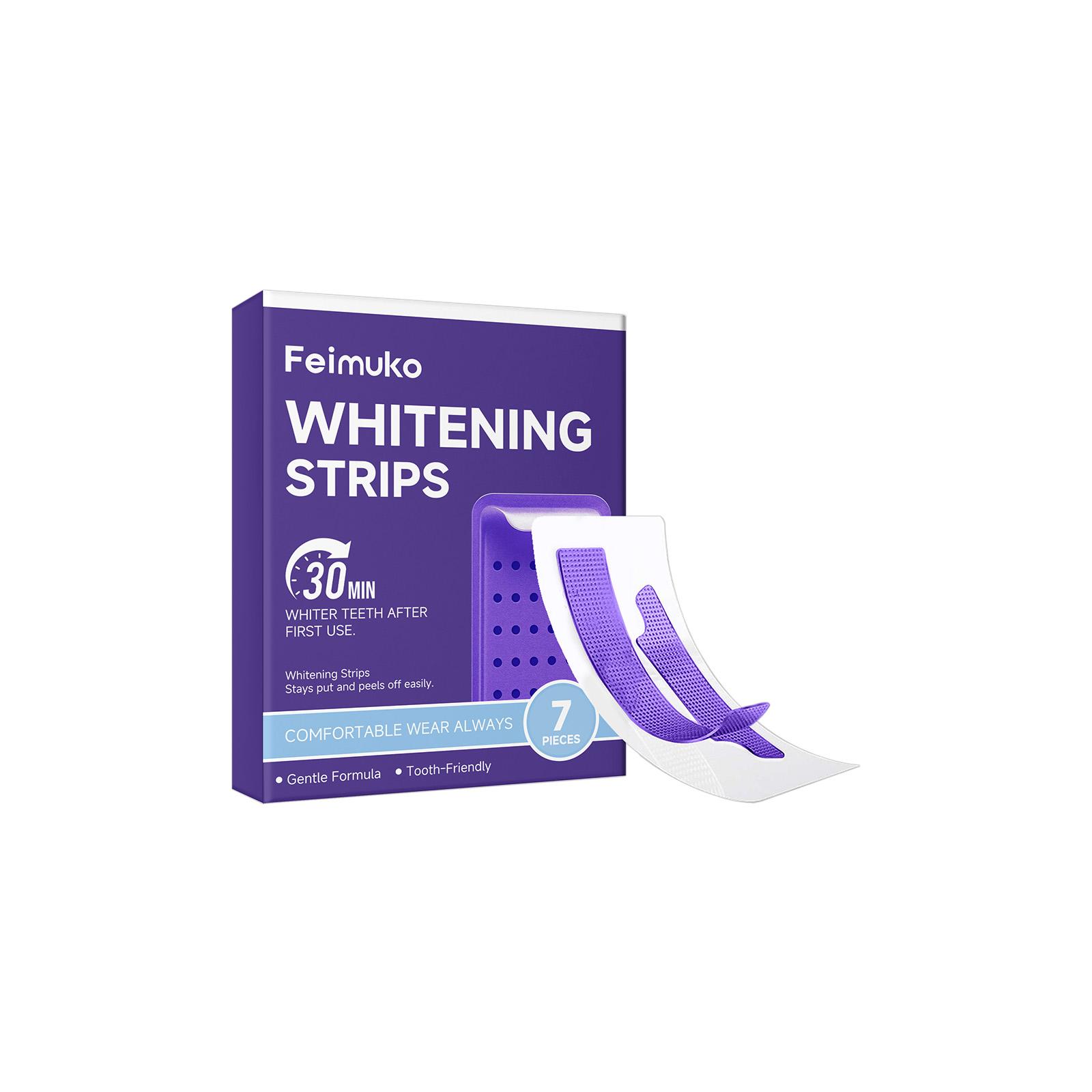 Feimuko Purple Shiny Teeth Whitening Strips Contains mint essence for cleansing and care, non-irritating, invisible fit, portable 7pcs