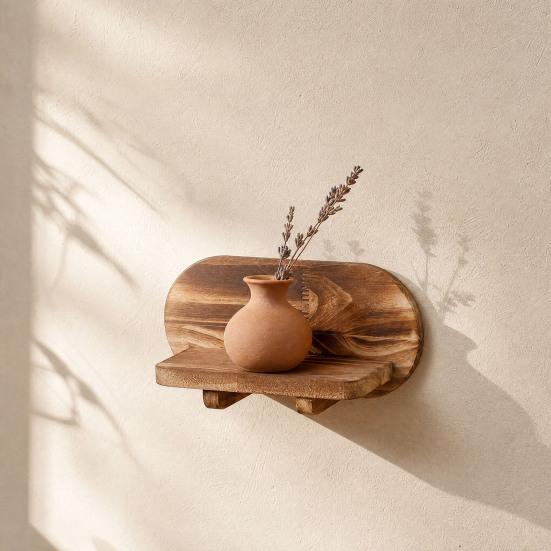 Wood Wall Shelf with Treatment Moisture-Proof Wooden Shelves Rounded Oval Design Organizer