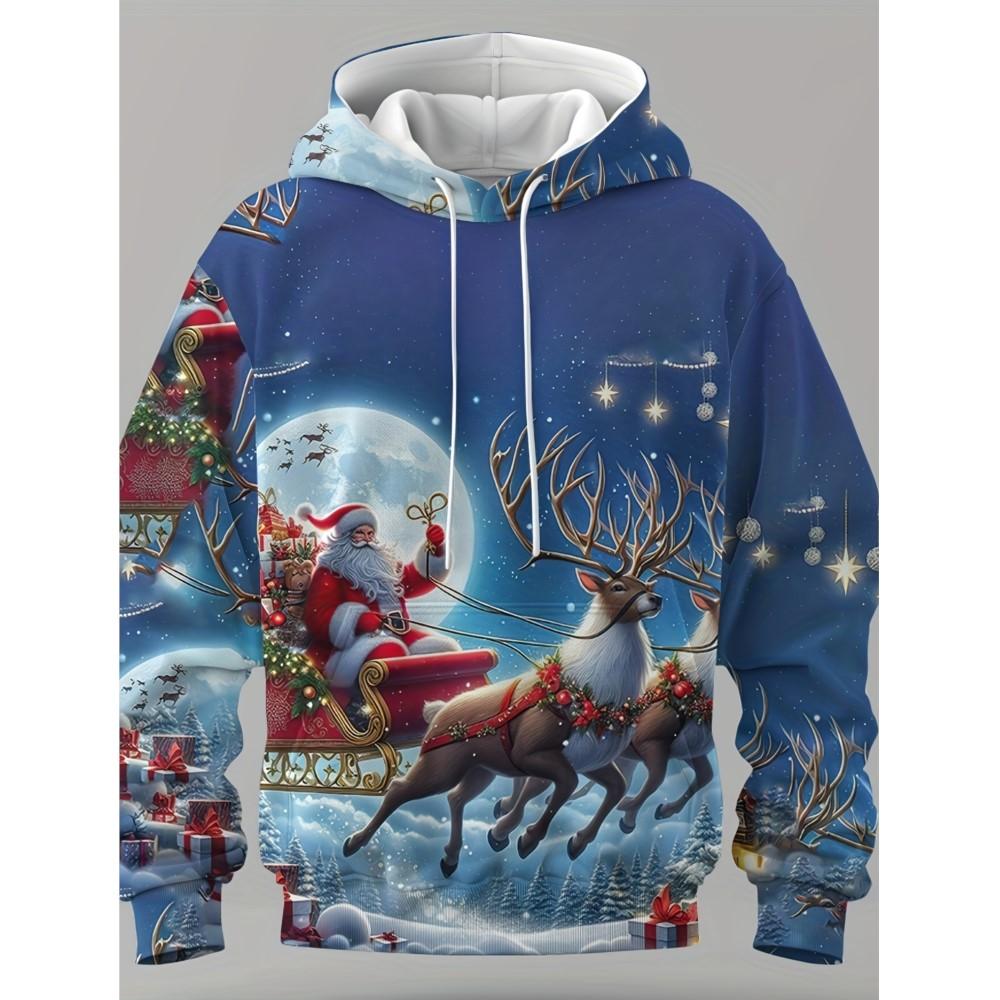 Fashion Men's Hooded Hoodies 3D Prints Christmas Theme Sweatshirt Drawstring Sportwear Long Sleeve Tops Casual Men's Clothing