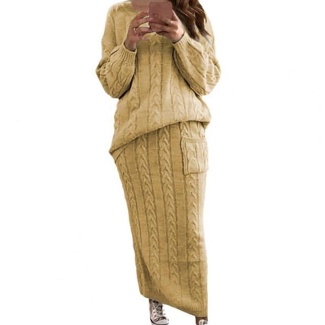 Winter Frauen Gestrickte 2 Stück Set Casual Einfarbig Langarm Pullover Pullover Top + Gestrickte Röcke 2PCS Anzüge frauen Warme Sets