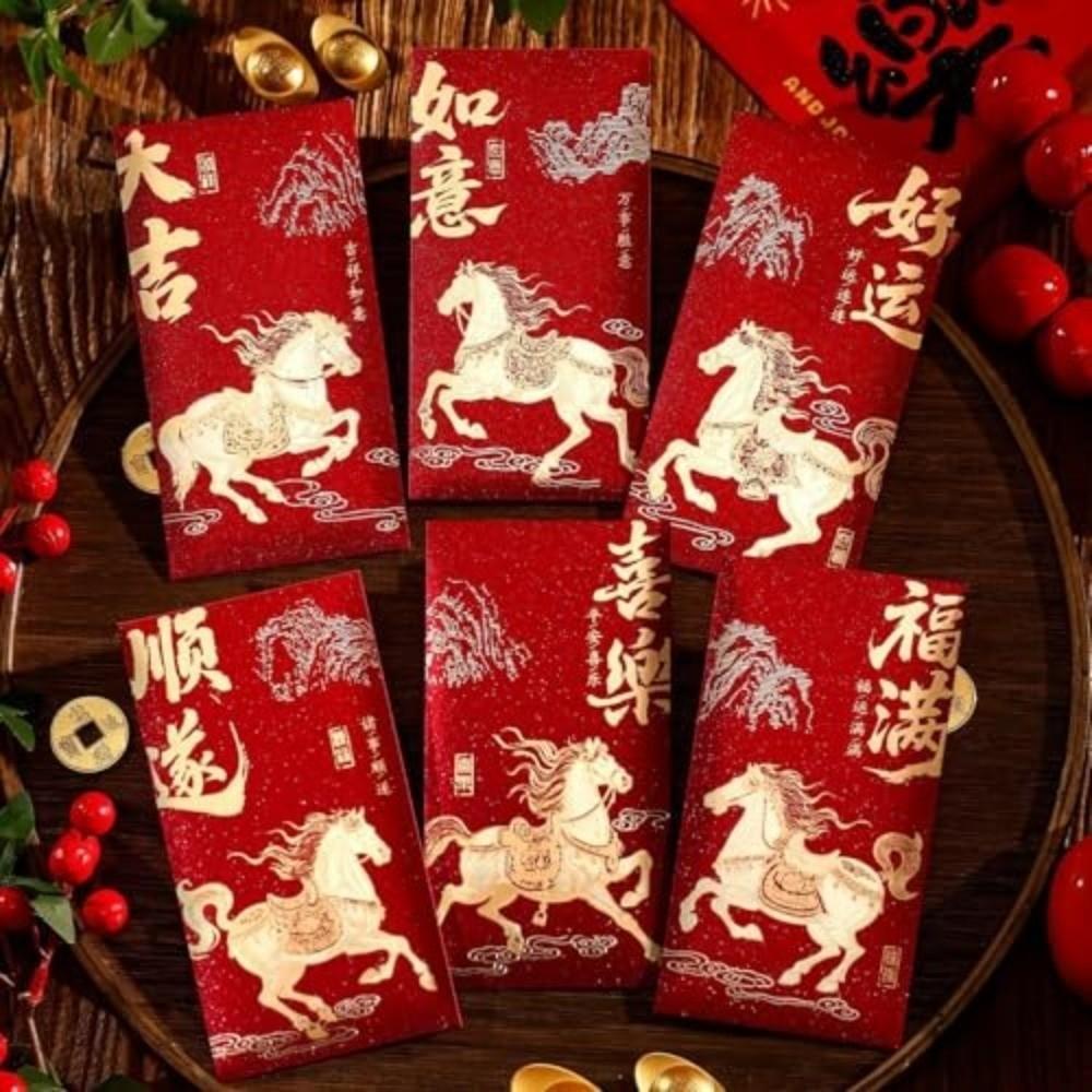 6Pcs/Set Festival Decoration Chinese Style Horse Red Envelopes Thickened Big Red Envelope Blessing Bag New Year Celebration