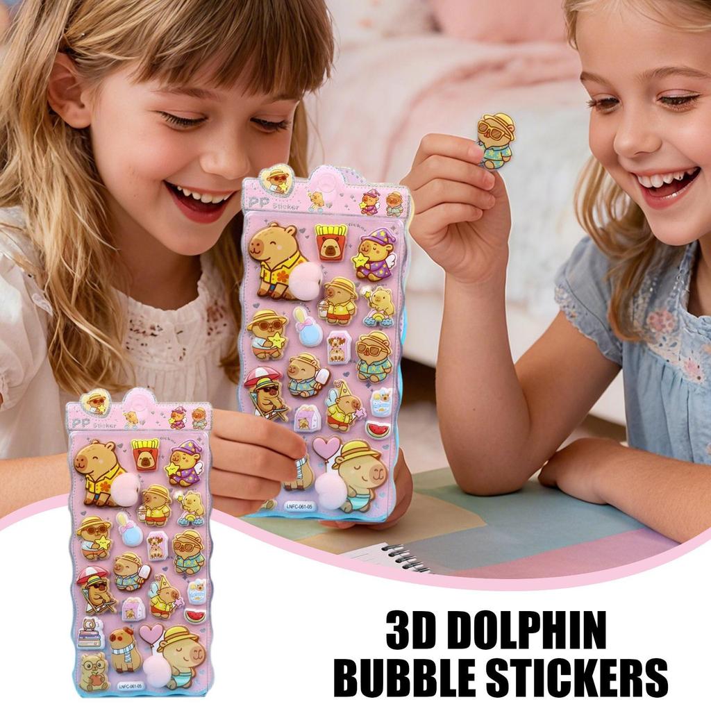 Kids 3D Stickers Relief PVC Cartoon Removable Funny Toys Capybara Decals Kids Party Stickers for Phonecase Laptop Scrapbook
