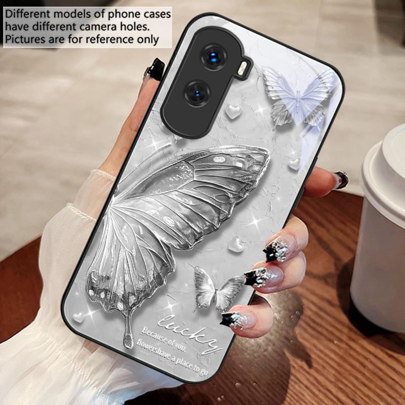 Gradient Colored Butterfly For Honor 200 90 8X 9X Pro Lite P50 P40 Nova 10 11i P60 Magic4 6 Mate 20 50 Tempered Glass Phone Case