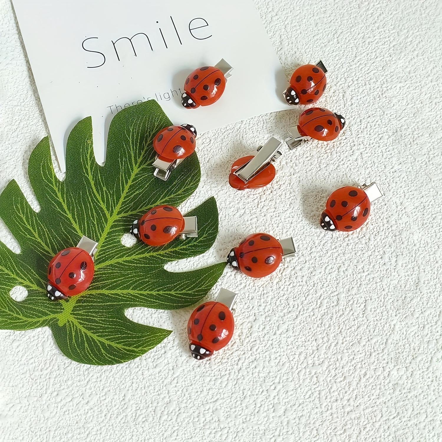 10 шт. Зажимы для волос в виде божьих коровок, Красные нескользящие зажимы для волос, Женские animal-зажимы для волос, Женские аксессуары для волос, Зажимы для волос в виде насекомых