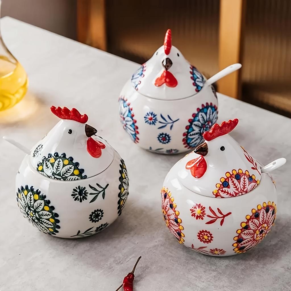 Chicken Ceramic Spice Chicken Ceramic Spice Jar 1pc Henshaped With Lid Redbluegreen Rustic Kitchen Dining Storage Gift For Chefs