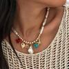 Bohemian Style Colorful Pebble Starfish Necklace With Irregular Pearl Bead Chain For Women