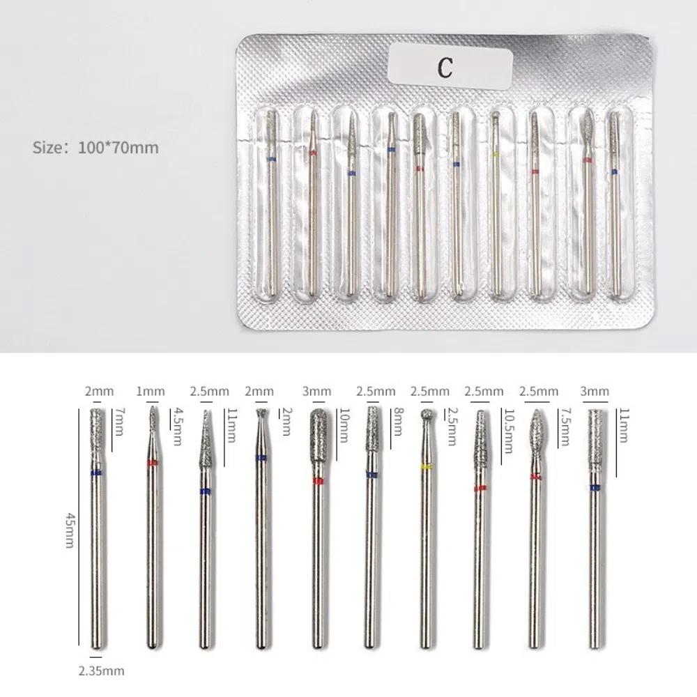 10Pcs Russian Style Nail Art Drill Bit Kits Cuticle Nail Grinding Bits  for Manicure Machine