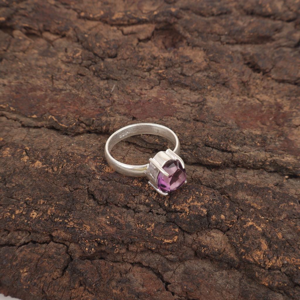 Heart Amethyst Gemstone Sterling Silver Wedding Gift Statement Boho Ring Jewelry RR-43-12