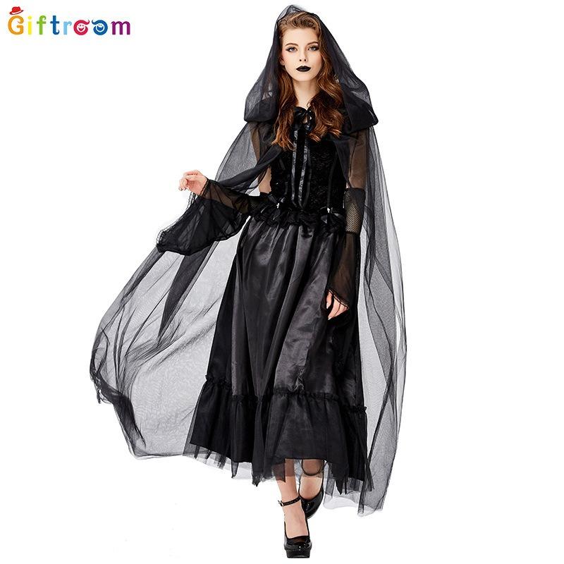 Halloween Masquerade Dress Adult Dark Witch Mesh Dress Party Stage Performance Costume