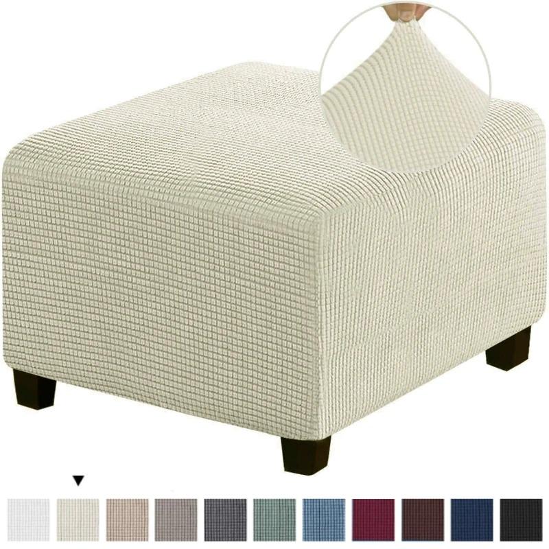 

1pc Square Footstool Cover Stretch Polar Fleece Cover Sofa Footrest Stool Slipcover for Living Room Furniture Protector Case бежевый