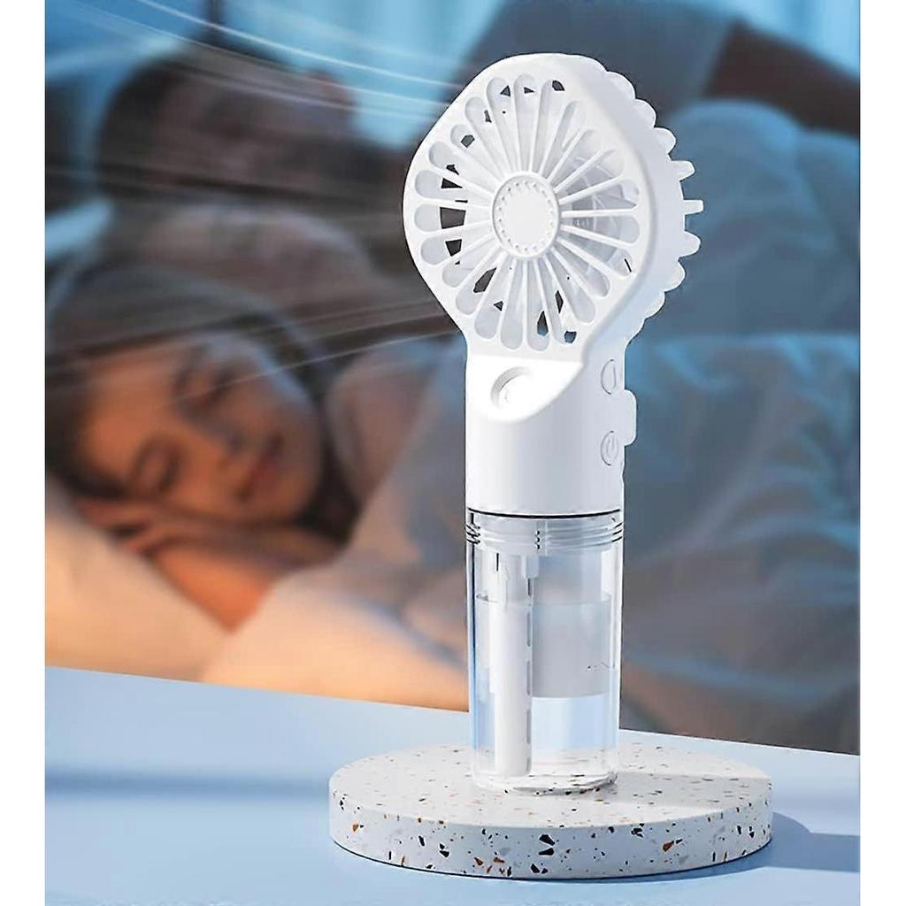Handventilator mit Sprühfunktion, Tragbarer Mini-Wasserlüfter, 4 einstellbare Geschwindigkeiten, Sichtbarer Wassertank(Weiß)