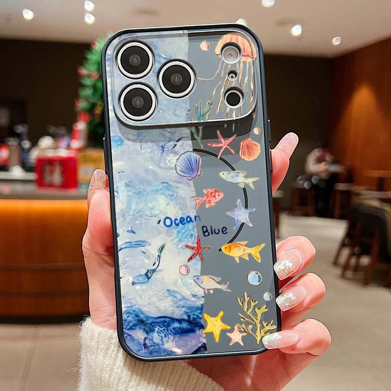 

Чехол с узором SeaWorld для iPhone 17 Pro Max Магнитный для Magsafe Гибридный Тонкий Матовый Чехол для iPhone 16 15 14 13 Pro Max Осьминог Морская звезда iPhone 13 Pro Max