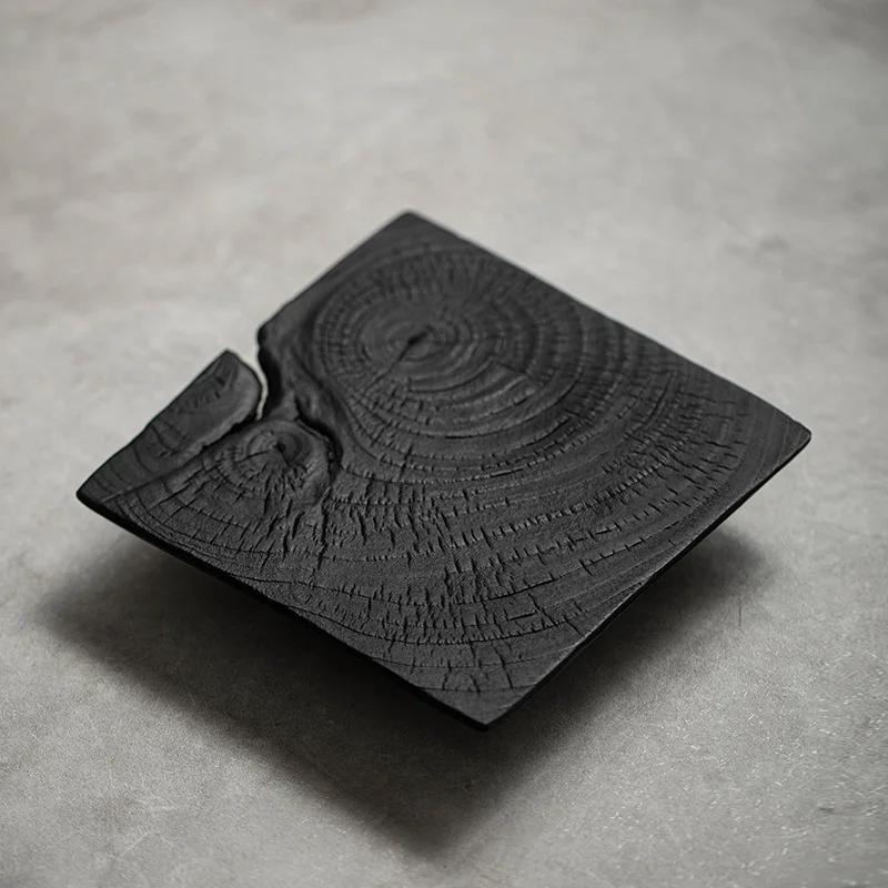 

Маленький поднос для чая из карбонизированного дерева, креативный круглый столик для сухого заваривания, домашний чайный сервиз в стиле кунг-фу, поднос для хранения, аксессуары для чайного сервиза