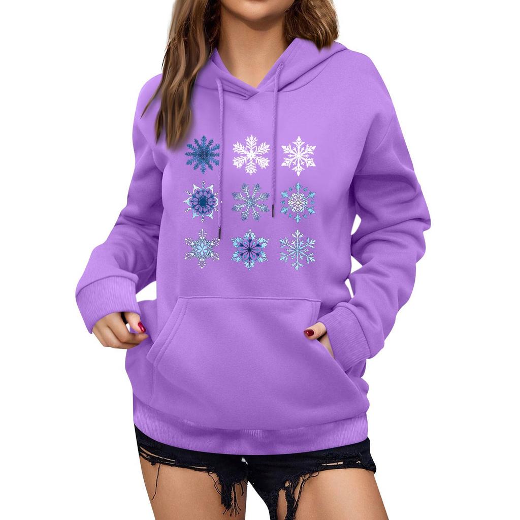 Women's Winter Christmas Printed Pullover Hooded Sweatshirt Fleece Long Sleeve Sweatshirt