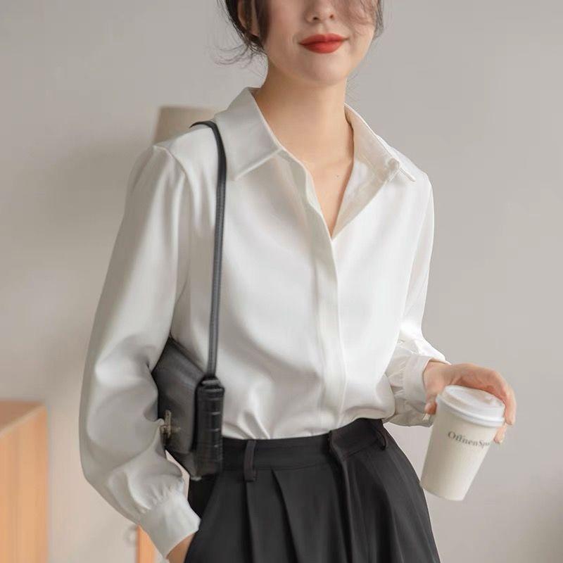Spring Autumn Professional Formal Wear White Long-sleeved Women's Niche Temperament Lapel Shirt French Top