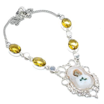 Solar Quartz, Citrine Gemstone 925 Sterling Silver Jewelry Necklace 18" E3V46