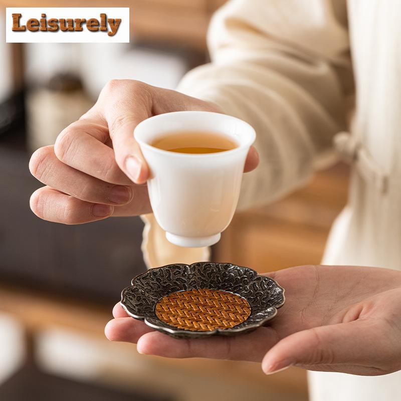 2-teiliges/Set Kreative Untersetzer aus Legierung und Rattan für Kaffeetassen, Hitzebeständige Platzsets, Weißtee-Matte, Zubehör für Teeservices, Sammlung