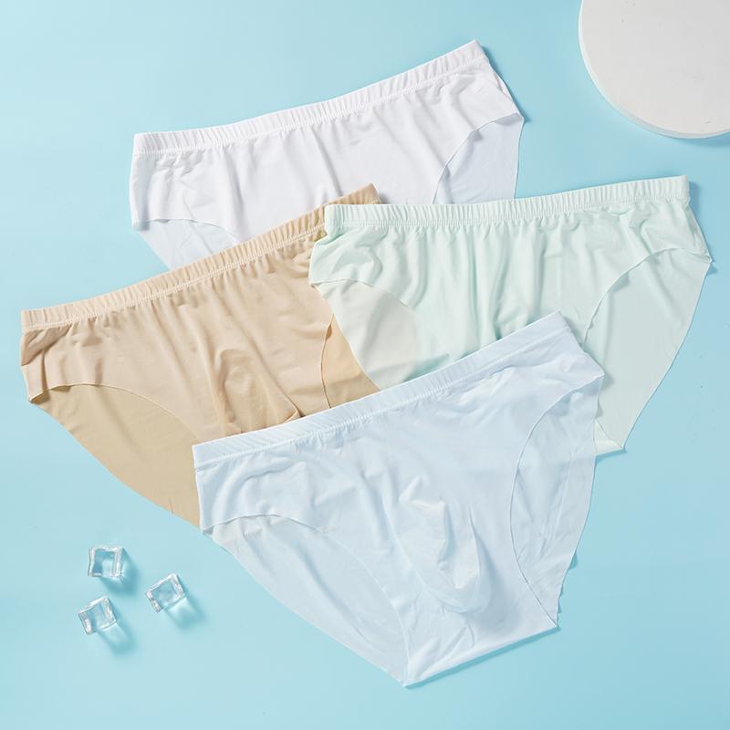 2 Pcs Ice Silk Seamless Briefs For Men Ultra-thin Breathable Stretchable Underpants Fashion Comfortable Underwear L-3XL