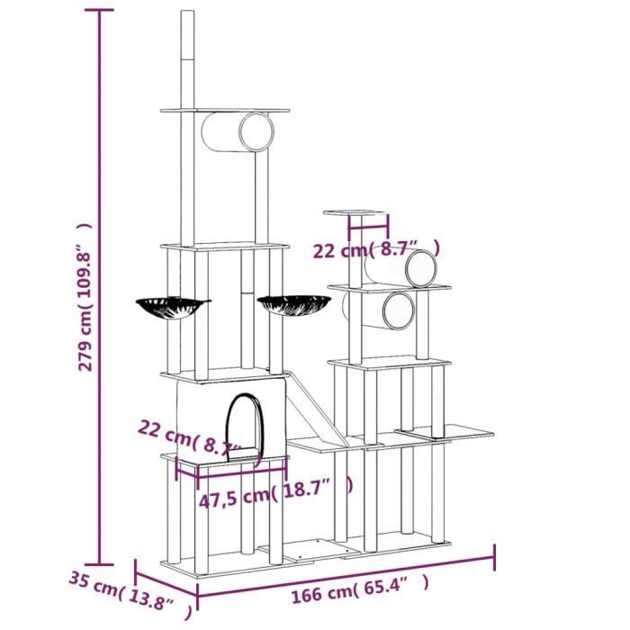 171615 vidaXL Arbre à chat avec griffoirs en sisal Crème 279 cm