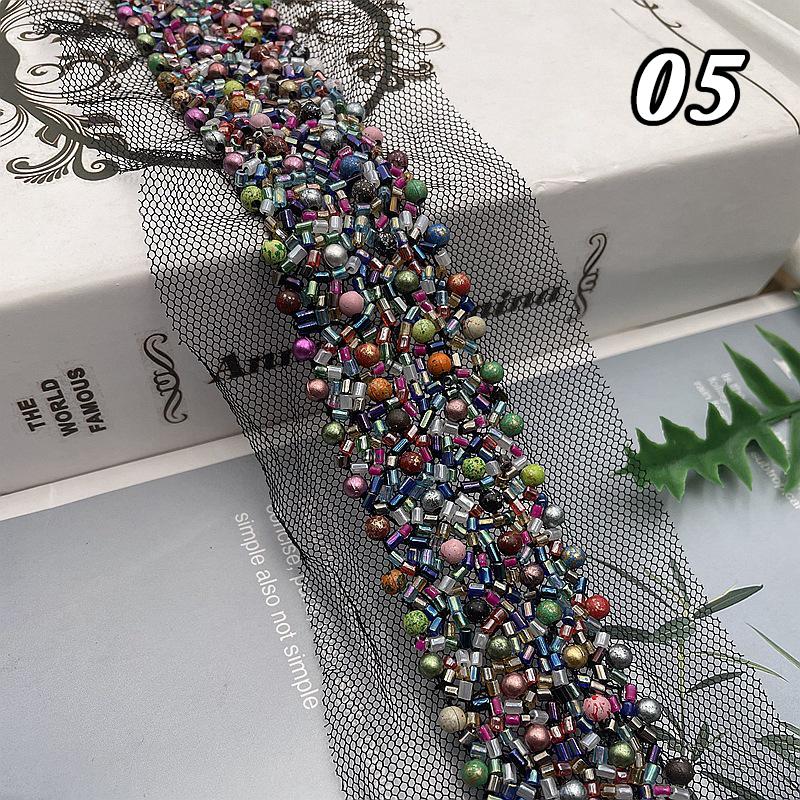 Perlenbesetztes Spitzenband Spitzenstoff Perlenfransenbesatz Bestickte Kragendekoration Afrikanischer Spitzenstoff Nähen DIY Handwerk