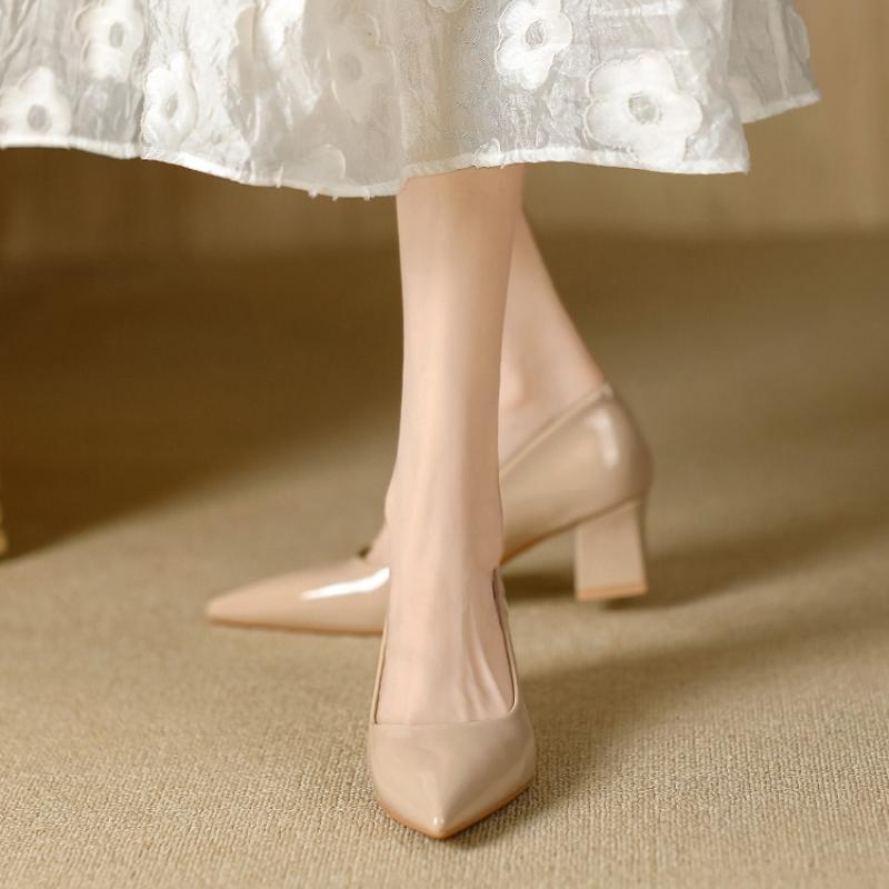 Fashion High-heeled Shoes Women 2025 Pointed Shallow Mouth Shoes Women's Thick-heeled Fashion Shoes Plus Size 42  Zapatos Para Mujer