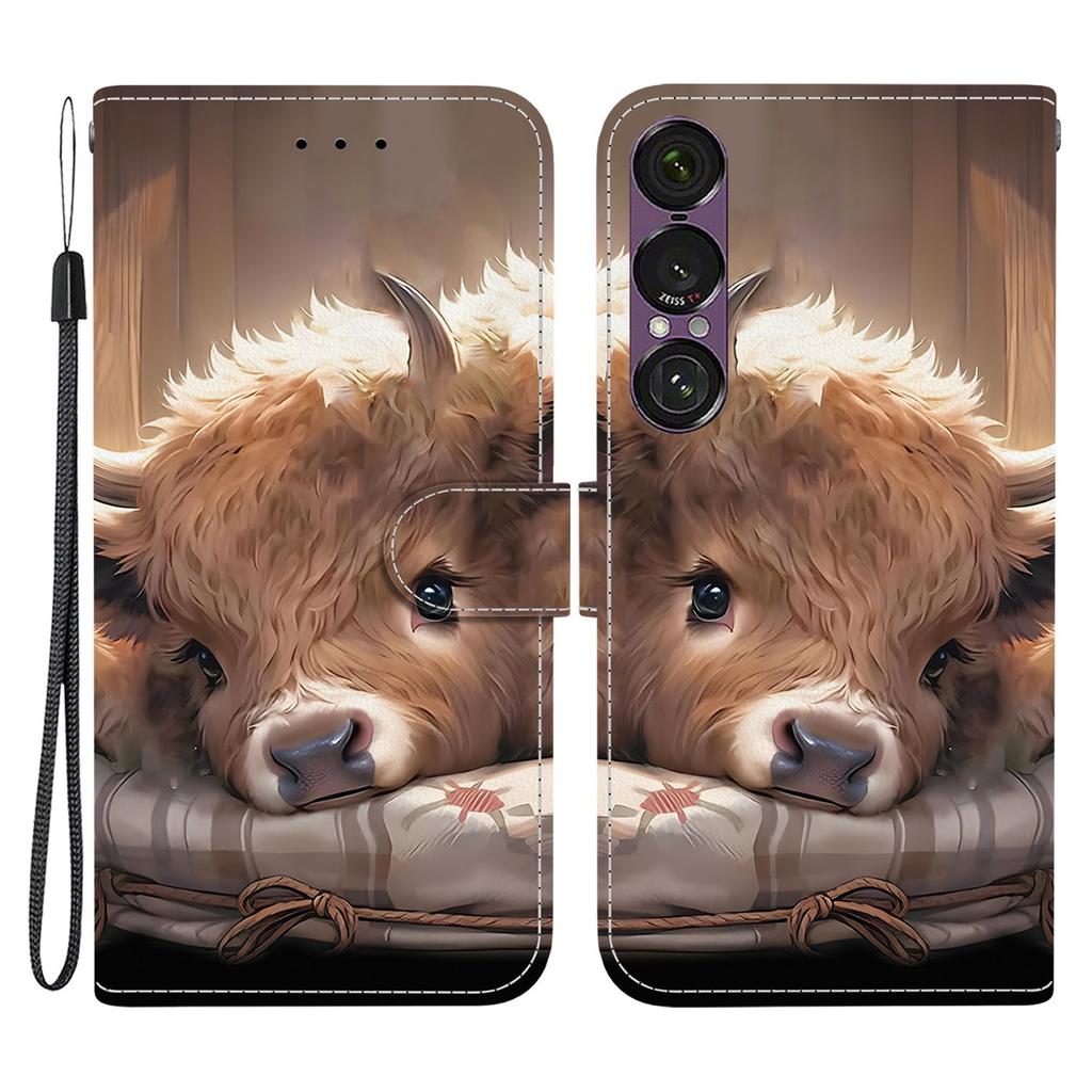For Sony Xperia 1 VII Leather Case Stand Wallet Pattern Printing Phone Cover with Wrist Strap