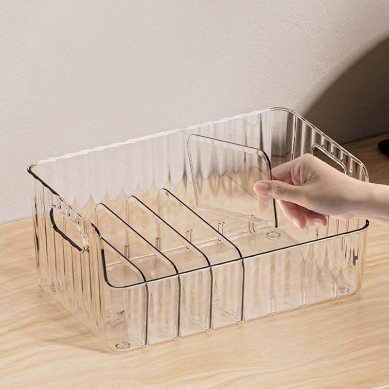 Clear Plastic Seasoning Storage Box with Adjustable Divider Transparent Divided Cosmetic Food Storage Box Detachable Spice Rack