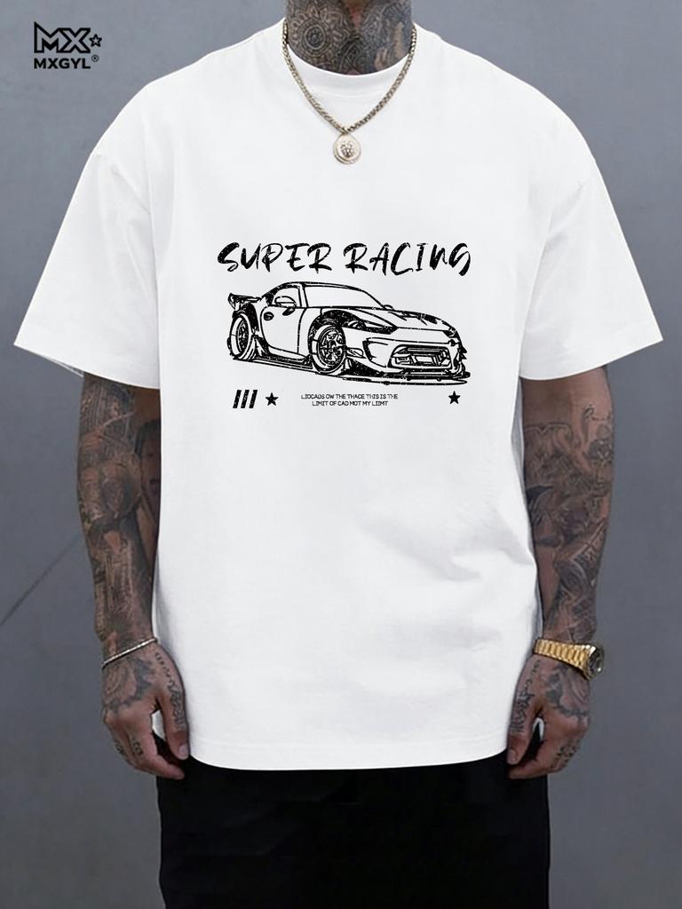 New Model Stereoscopic Men's Graphic Print Short Men's Vintage Classic Car Hand-painted Print T-shirt American Ret