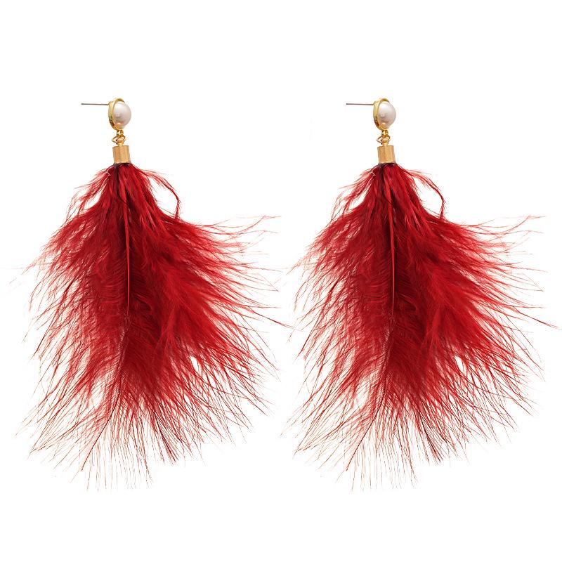 Retro Feather Pearl Silver Earrings: Ethnic Style for Autumn/Winter