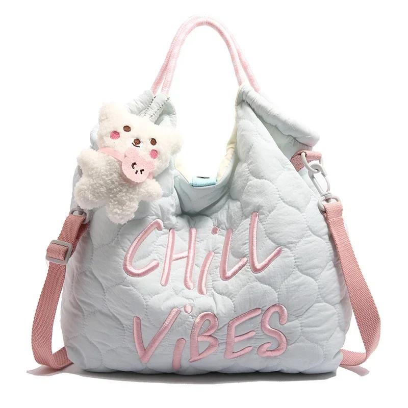 Large Capacity Student Bag for Women New Portable Bag  Light Letter Single Shoulder Crossbody Bag