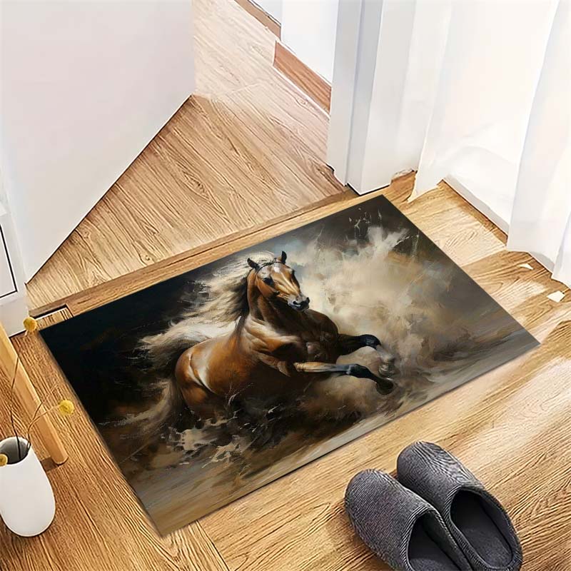 Running Black Horse Print Doormat, Animal Themed Non‑Slip Floor Mat for Entrance Hallway Home Decor