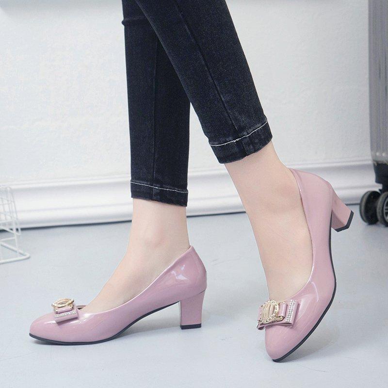 Fashion Casual Heels African Woman Shoe Soft Bottom Work Dress Professional Navy Blue Pumps Comfortable Burgundy Black Office Leather Be