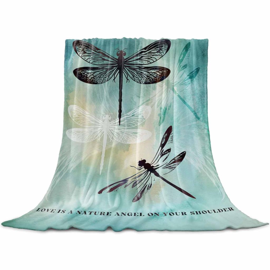 Dragonfly Throw Blanket Ultra Soft Cozy Lightweight Fuzzy Plush Flannel Fleece Blanket for Chair, Bed, Couch, Office & Travel